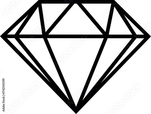 Diamond outline icon black and white line art