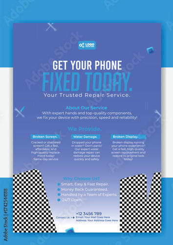 Get your phone fixed today flyer template for phone repair service promotion design