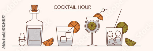 Illustration of Cocktail Hour A Refreshing Array of Mixed Drinks for Enjoyment and Celebration
