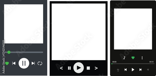 Modern music app screen frame, monochrome vector illustration