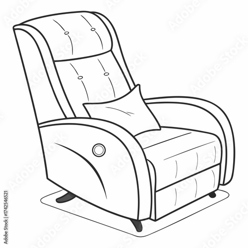 Comfortable recliner chair with a small pillow and modern design elements isolated on white background