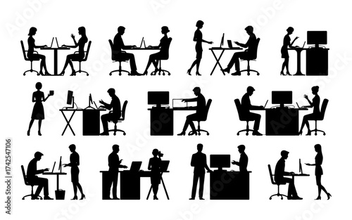 Business people silhouettes vector illustration design, diverse group of male and female business isolated, entrepreneurial, working, corporate staff, office work environment, leadership and success