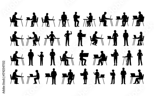 Business people silhouettes vector illustration design, diverse group of male and female business isolated, entrepreneurial, working, corporate staff, office work environment, leadership and success