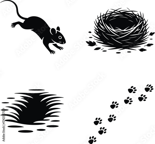 Mouse Burrow and Paw Print Icons