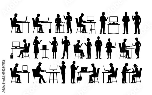 Business people silhouettes vector illustration design, diverse group of male and female business isolated, entrepreneurial, working, corporate staff, office work environment, leadership and success