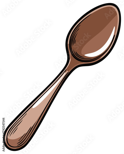 Brown spoon vector illustration in a classic cartoon style with black outlines