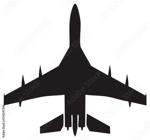 Top view silhouette of a powerful fighter jet aircraft ready for military action