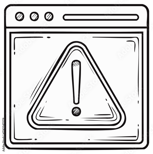 Sketchy Warning Sign Alert in Browser Window Illustration