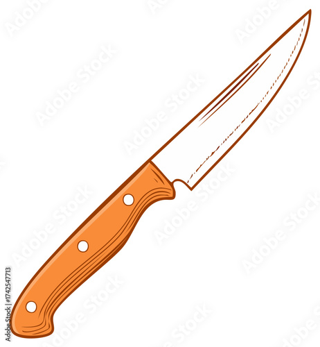 Vibrant cartoon style kitchen knife with orange handle for cooking and culinary tasks