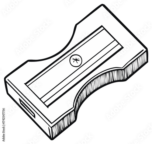 Pencil sharpener black line drawing, sharpening pencils for school, educational supplies, desk supplies, art supplies