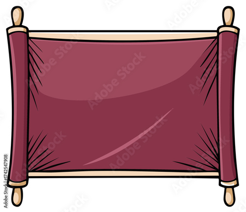 Cartoon scroll illustration with blank maroon space for text
