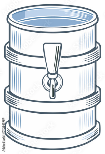 Classic Beverage Dispenser with Spigot and Blue Liquid Illustration