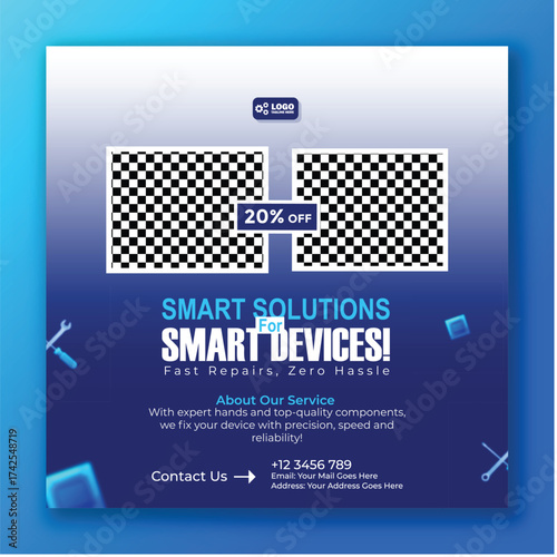 Smart solutions for smart devices repair service social media post template design