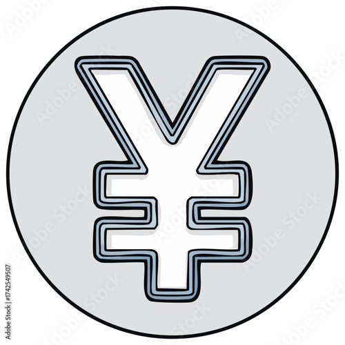 Cartoon Yen Symbol inside a Grey Circle Currency Graphic