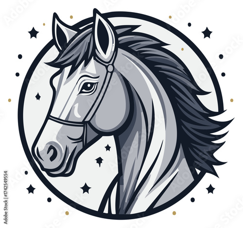 Majestic Horse Head Illustration with Star Accents