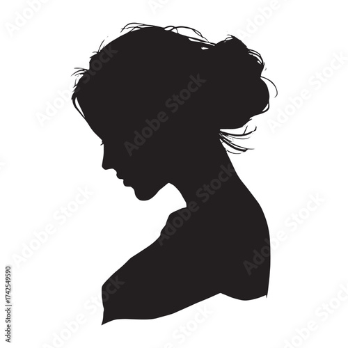 Elegant woman silhouette with thoughtful expression hairstyle and refined design