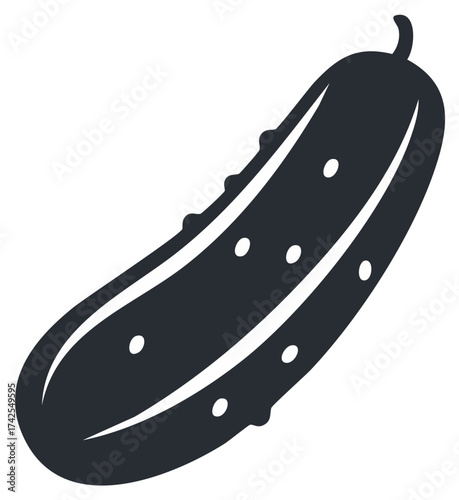 Simple silhouette icon of a whole bumpy pickle or cucumber vegetable