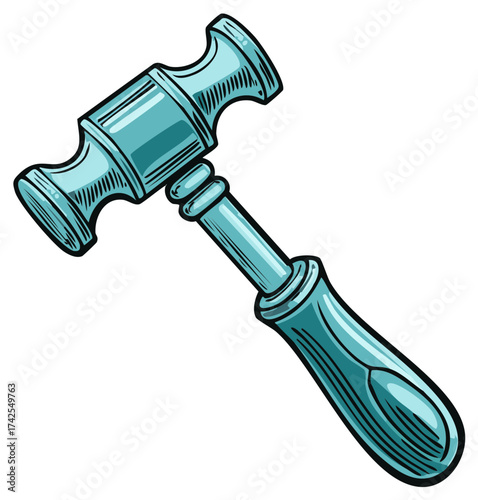 Illustration of a Teal Wooden Gavel Used in Court and Legal Proceedings
