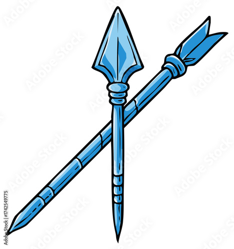 Cartoon illustration of crossed spear and arrow elements
