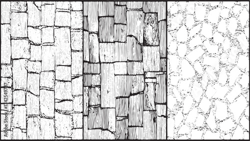 Broken cracked surface. Vector illustration. Monochrome of coarse soil. Grunge textured, distressed, scratched, vintage, weathered, aged, concrete, stone, vectors design on transparent background.