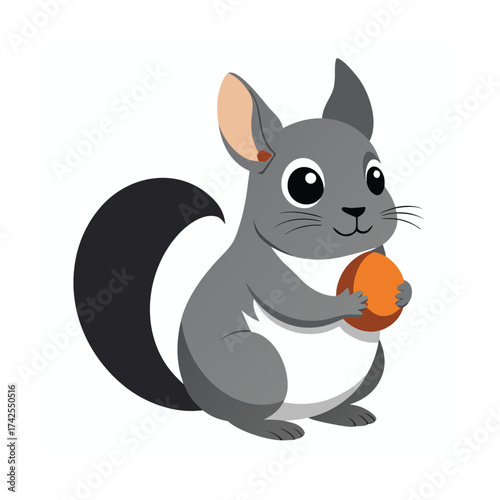 Cute chinchilla holding an orange ball Keywords: chinchilla, rodent, pet, animal, cute, cartoon