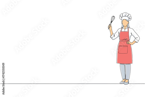 Illustration of a chef holding a whisk hand drawn style