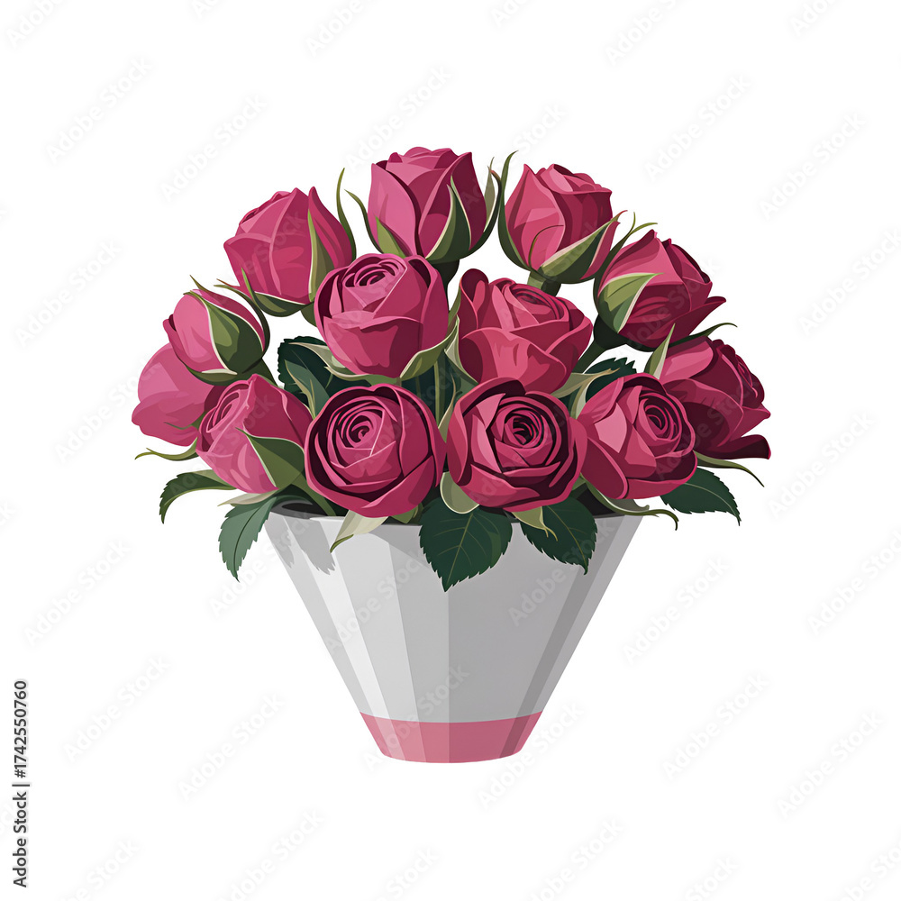 Obraz premium A beautiful bouquet of deep pink roses in a modern white vase, perfect for gifting isolated on transparent background