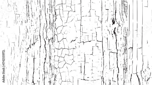 Crackle Paint Overlay Black and White Grunge Vector Texture with Cracks, Stains, set Splashes Black Wall wooden Dark Cracked Grainy with Dust Overlay and Scratches vectors design on whit  background