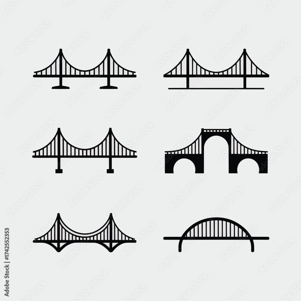 Obraz premium Diverse bridge vector icons set scalable eps illustration for architectural and engineering design vector