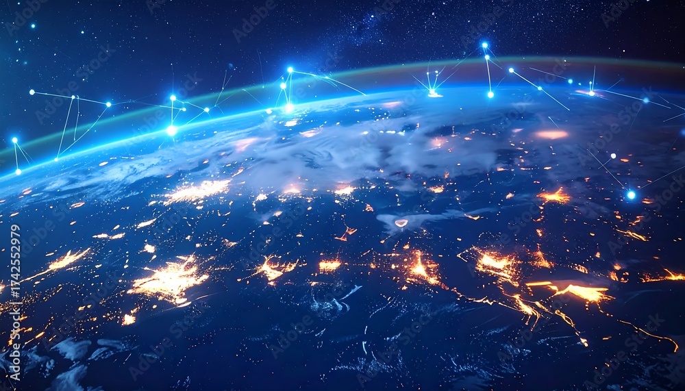 Obraz premium Earth view with network connections overlay