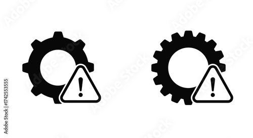 Warning signs with gears represent potential mechanical issues or hazards