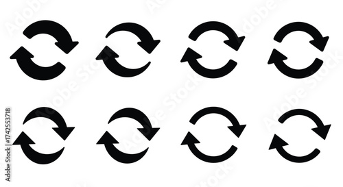Arrangement of black circular arrows forming repeating patterns on a white background