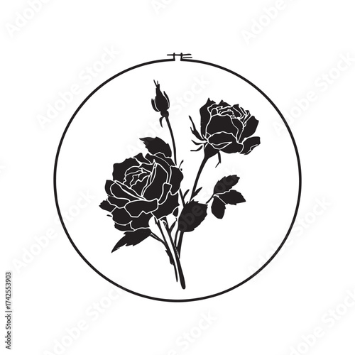 Elegant Floral Design Featuring Roses in an Embroidery Hoop Motif