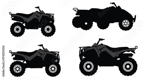 Four black silhouette illustrations of all terrain vehicles and their designs