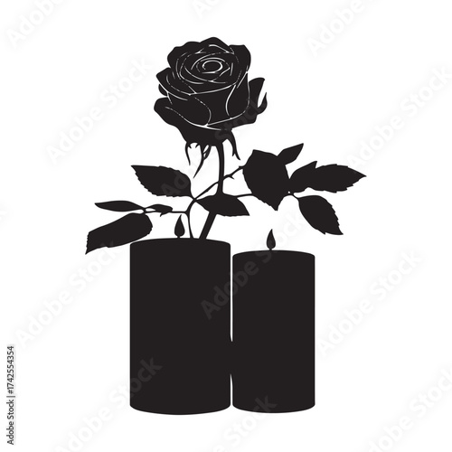 Elegant silhouette of a rose and candles creating a romantic ambiance