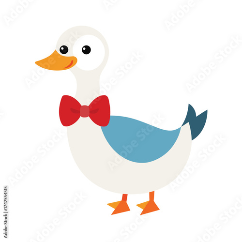 Cartoon Duck Wearing a Red Bow Tie illustration bird