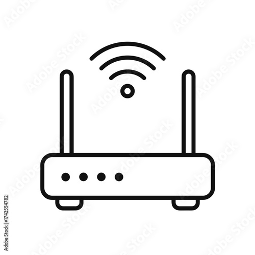 Wireless router with signal waves and lights on white background  
