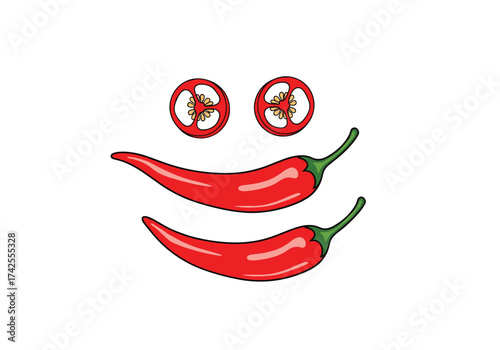A smiley face made from red chili peppers.