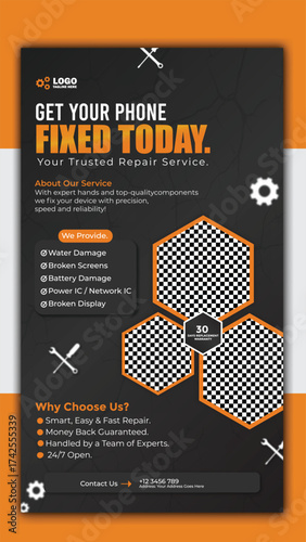 Phone repair service story template for social media promotion and advertising