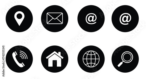 Collection of minimalist black icons representing common contact details