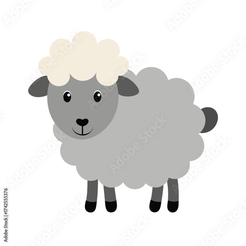 Cartoon sheep with fluffy wool on white background