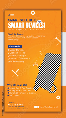 Smart solutions for smart devices story template design for phone repair service