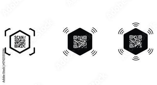 Hexagonal drones with integrated qr codes and radiating signal waves