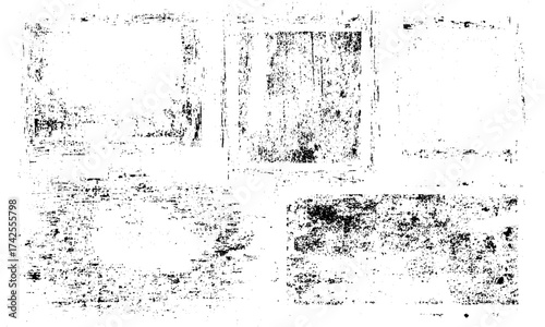Set of grunge square frame textures for creative design . Overlay texture set with grunge stamp effect transparent background