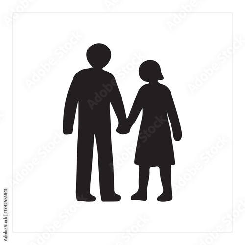 Simple silhouette icon of a father and daughter holding hands, symbolizing family, protection, and parental guidance
