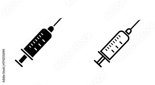 Simple black and white illustration of two medical syringes depicted side by side