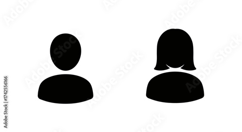 Simple black silhouettes of two people a man and a woman shown