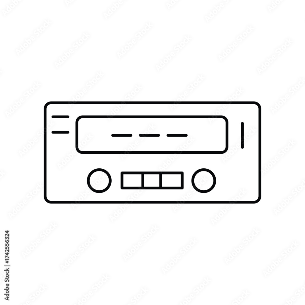 Obraz premium Simple black outline icon of a car radio with buttons and display screen. Perfect for automotive, audio, technology, or electronic device concepts in modern minimalist design projects.