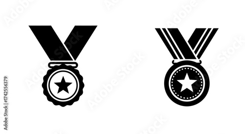 Two black and white medal icons with a central star design