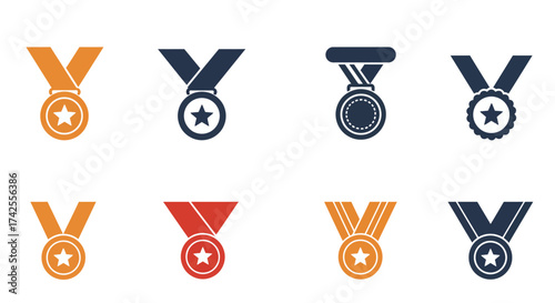 Collection of colorful medal icons representing achievement and competitive success